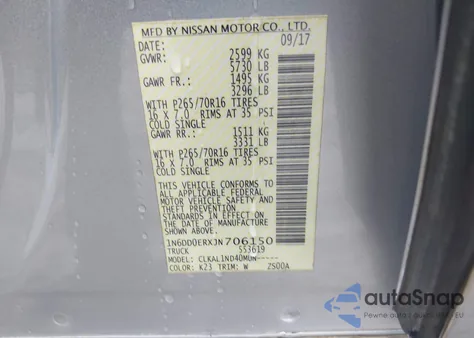 2018 Nissan Frontier S/Sv/Sl/Pro-4X z USA, uszkodzony, nr VIN 1N6DD0ERXJN706150